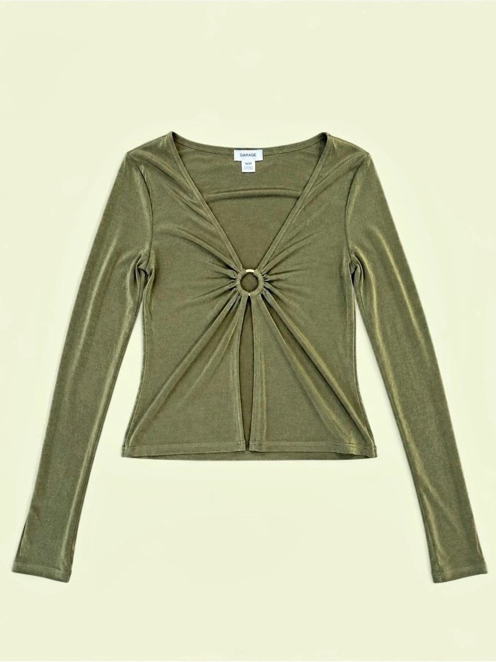 Garage Olive Green Y2K Ring Detail Long Sleeve Top